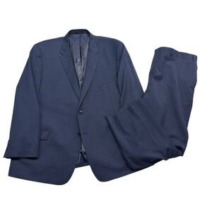 Pronto Uomo 54L 46x32 Navy Blue 2pc Pant Suit All Season Wool Flat Front Classic